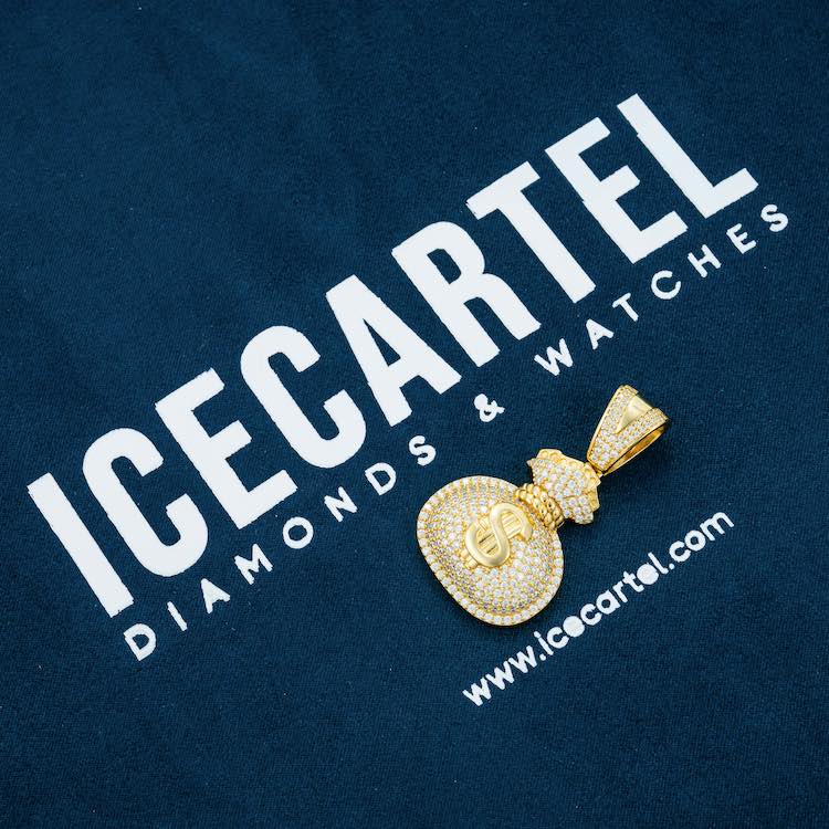 money bag moissanite hip hop iced out yellow gold sterling silver pendant velvet