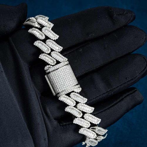 spiked link bracelet for men white gold iced moissanite hand