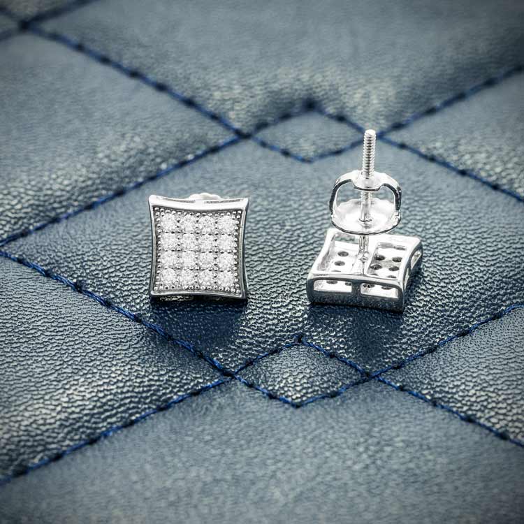 Square Moissanite diamonds stud earrings iced out screw back on backside