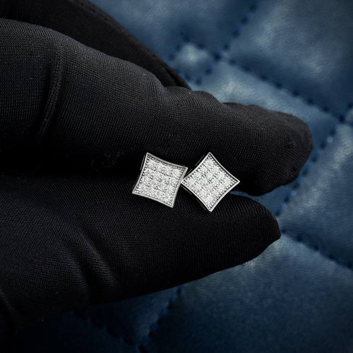 Square Moissanite diamonds stud earrings iced out screw back on hand