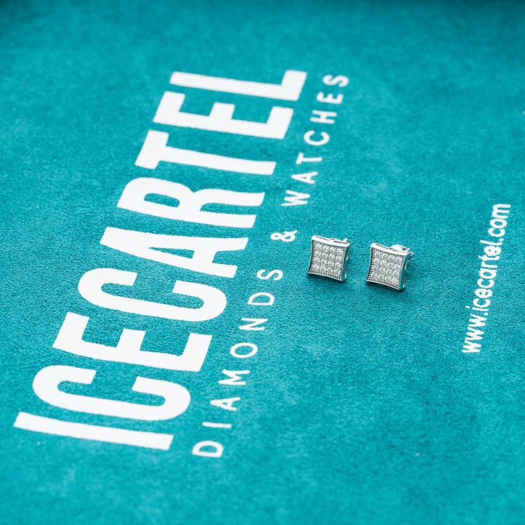 Square Moissanite diamonds stud earrings iced out screw back velvet