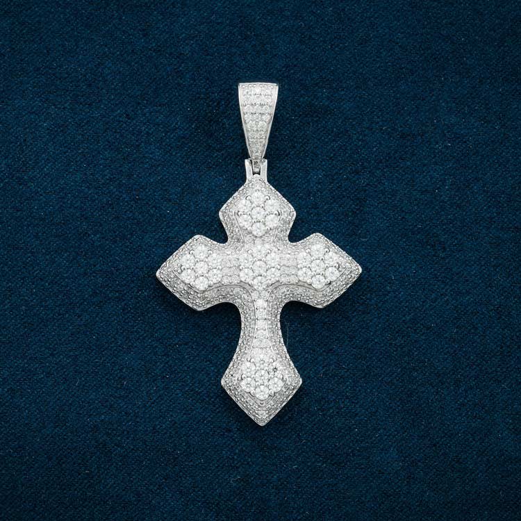 syriac moissanite cross iced out hip hop ring white gold front