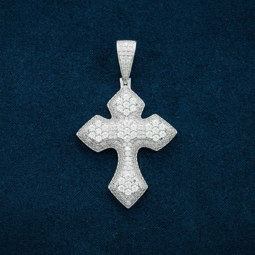 syriac moissanite cross iced out hip hop ring white gold front