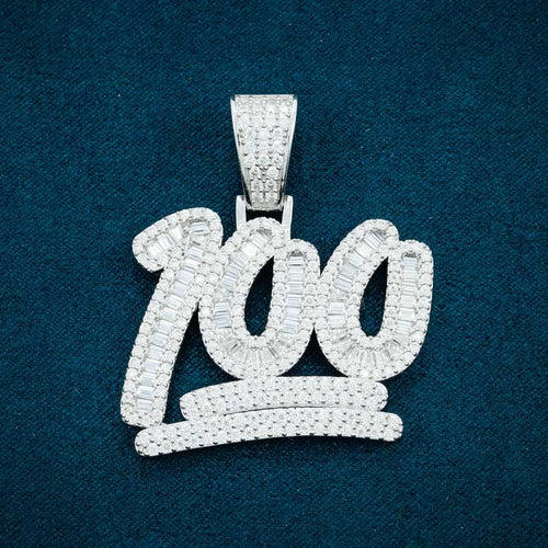 white gold moissanite 100 emoji pendant front