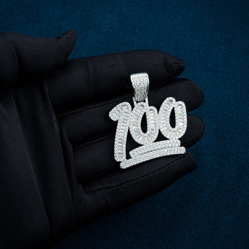 white gold moissanite 100 emoji pendant hand