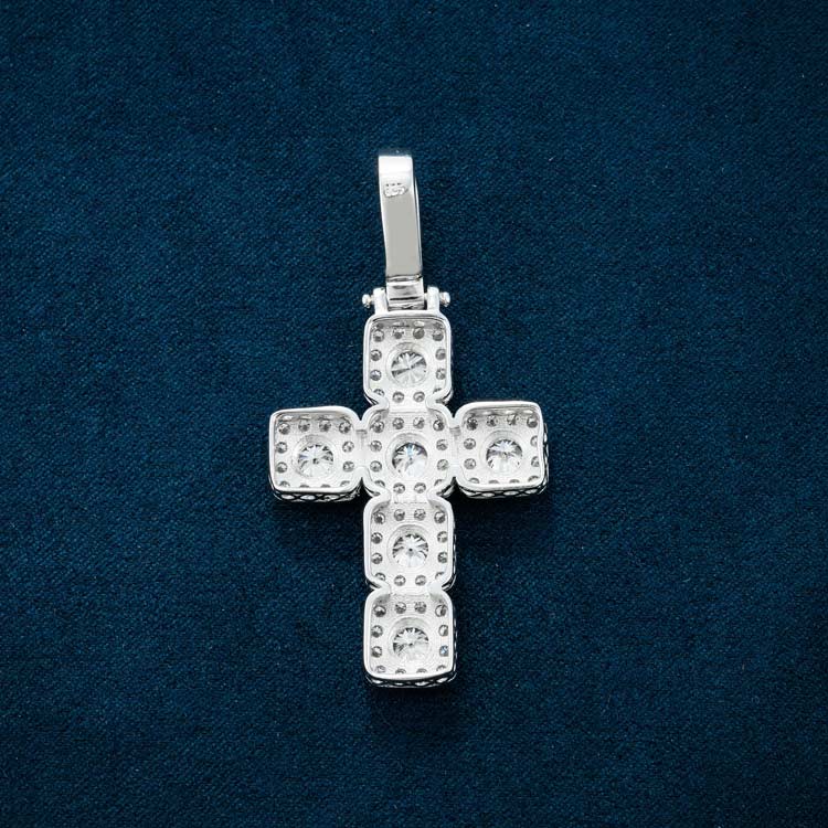 white gold moissanite diamond halo setting cross pendant 925 silver back