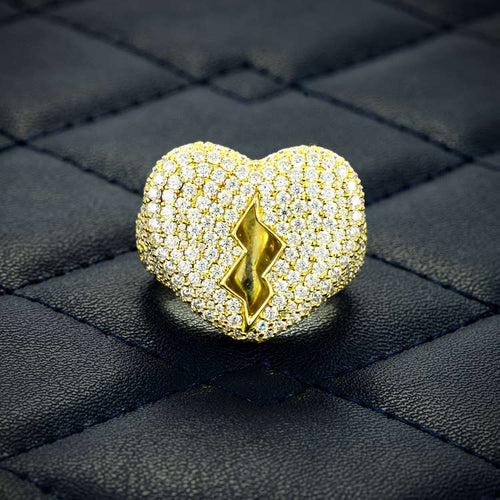 Yellow gold moissanite broken heart ring for men