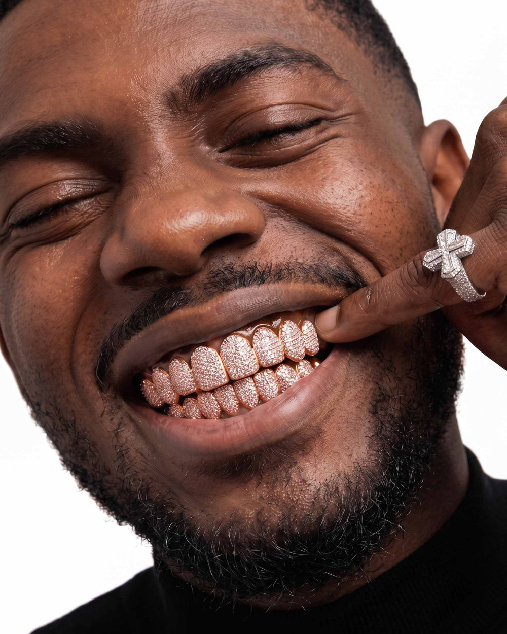 10 on 10 VVS Moissanite Prong Diamond Grillz - Rose Gold