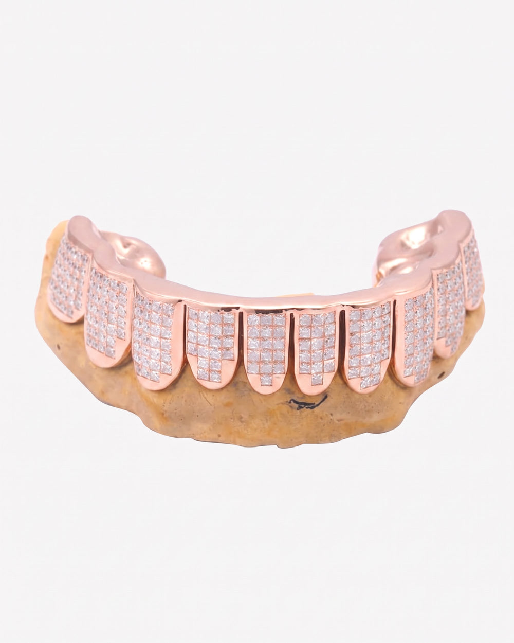 Invisible Set Princess Cut Moissanite Bottom Diamond Grillz - Rose Gold