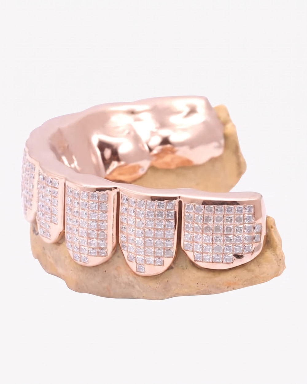 Invisible Set Princess Cut Moissanite Bottom Diamond Grillz - Rose Gold