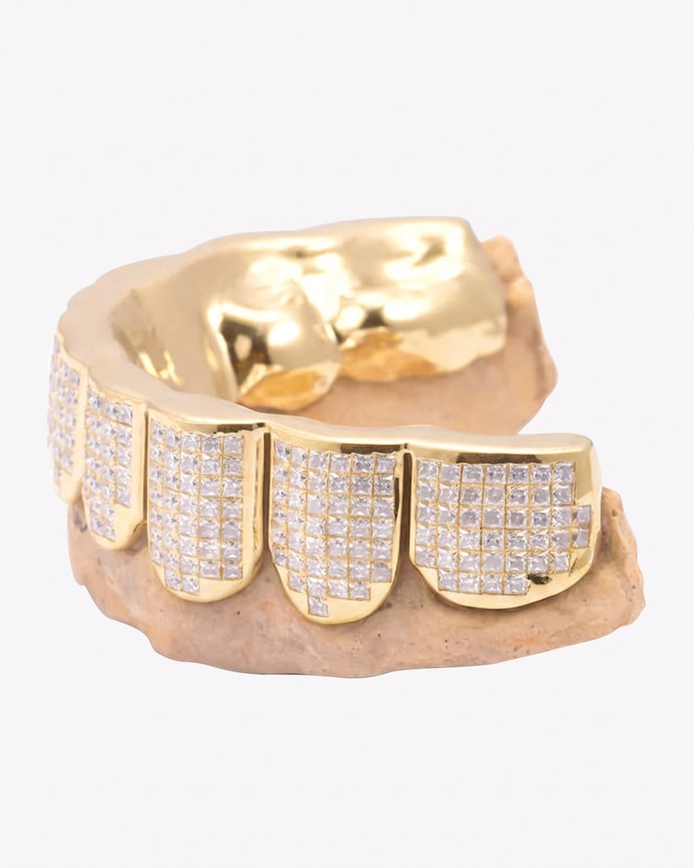 Invisible Set Princess Cut Moissanite Bottom Diamond Grillz - Yellow Gold