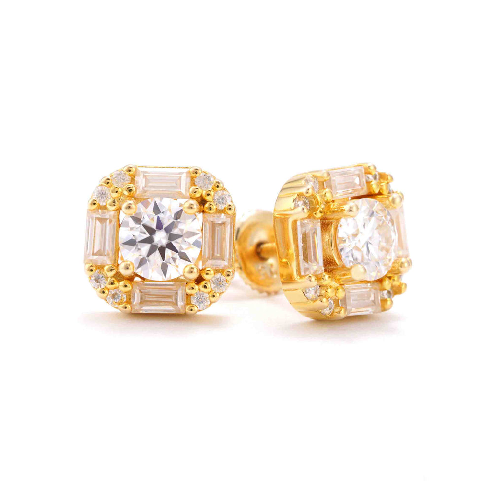 10MM Baguette Halo Moissanite Earrings 14K Gold 1