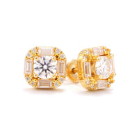 10MM Baguette Halo Moissanite Earrings 14K Gold 1