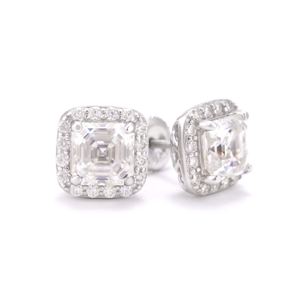 10MM Halo Baguette Moissanite Earrings 14K Gold 1