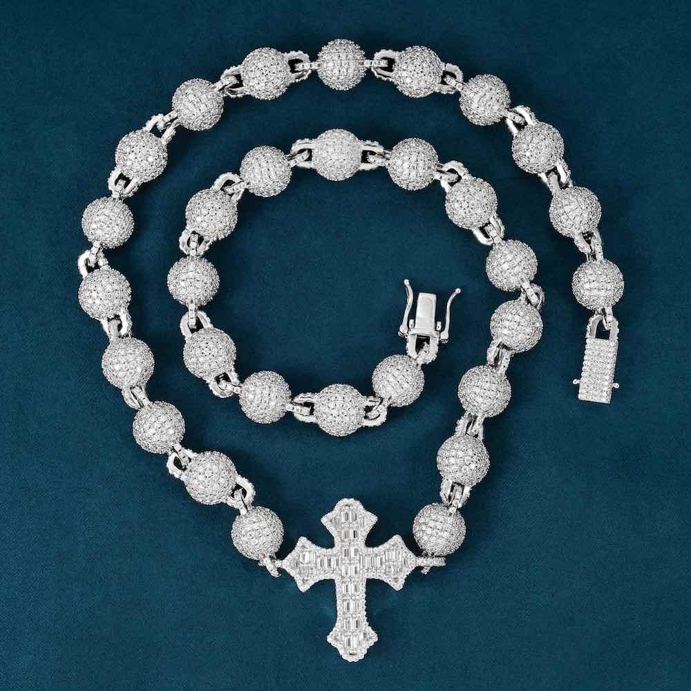 10MM Moissanite baguette cross beads link chain close