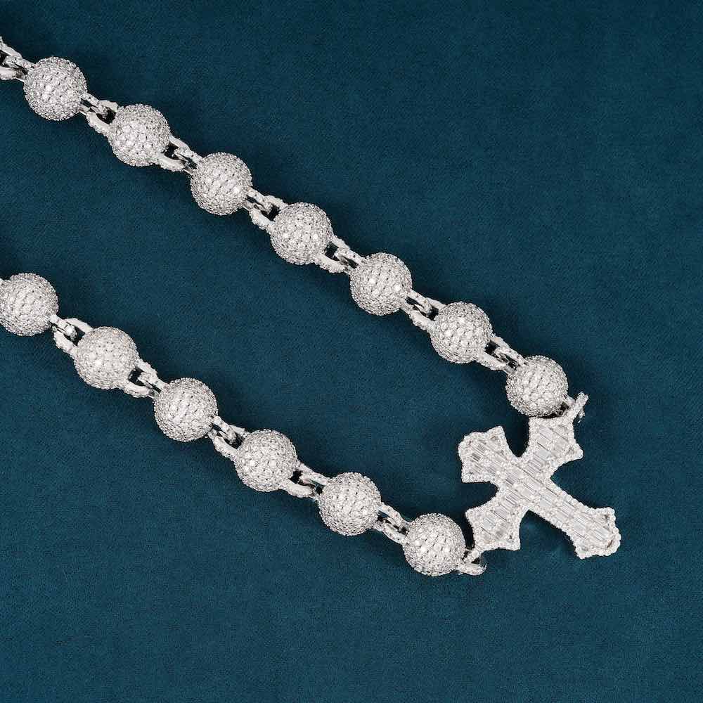 10MM Moissanite baguette cross beads link chain detailed
