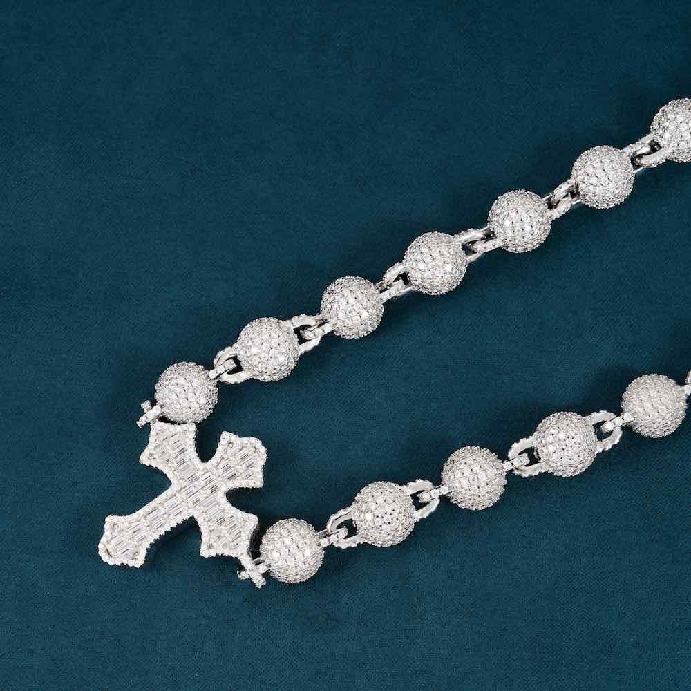 10MM Moissanite baguette cross beads link chain closer