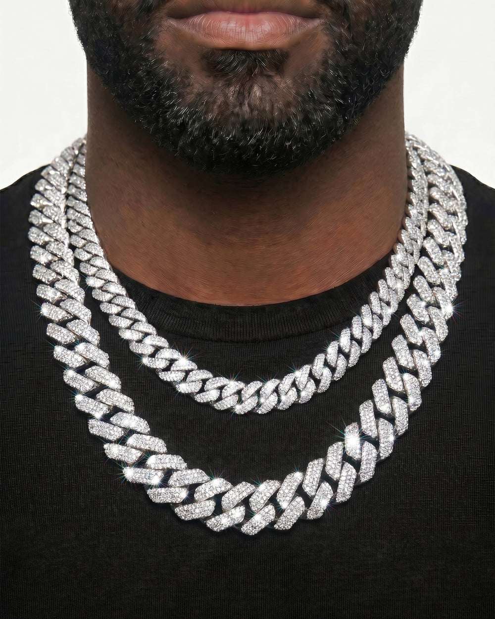 White Gold Cuban Chain Set
