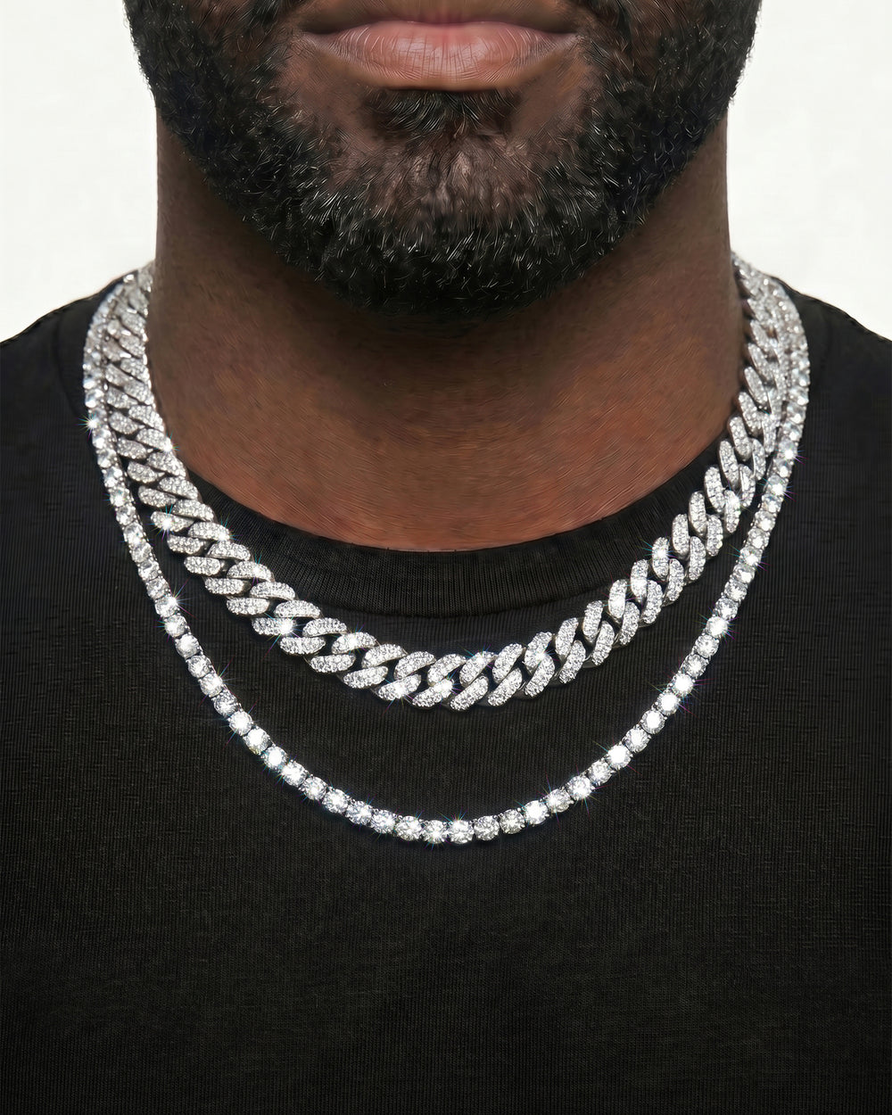 White Gold Cuban Chain Set