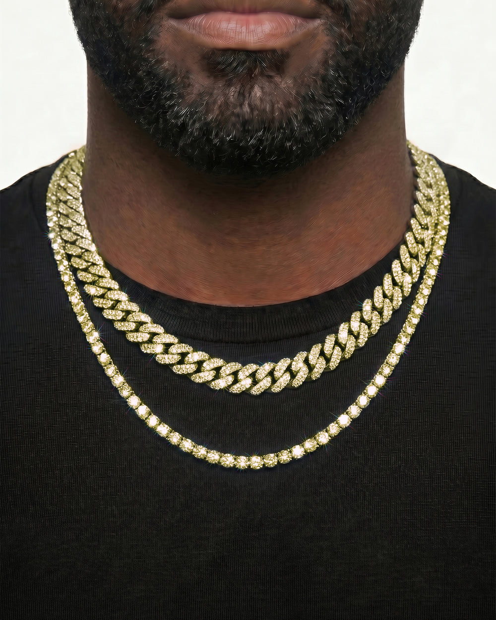 Yellow Gold Cuban Chain Set