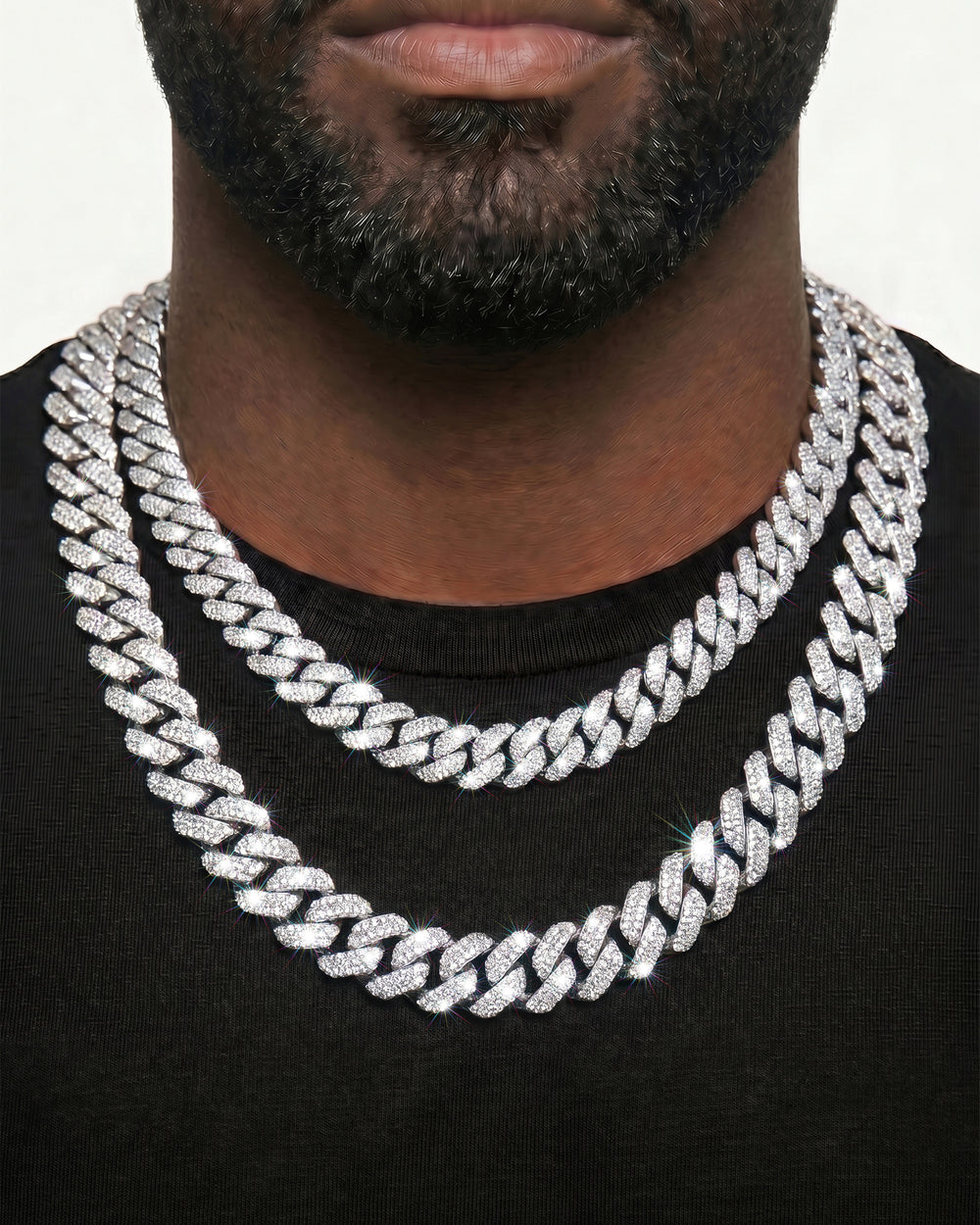 White Gold Cuban Chain Set