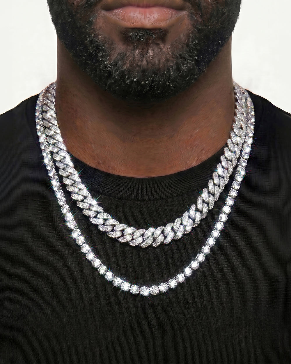 White Gold Cuban Chain Set