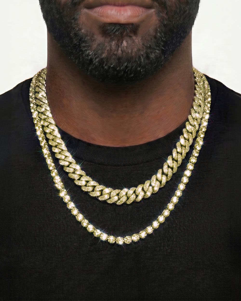 Yellow Gold Cuban Chain Set