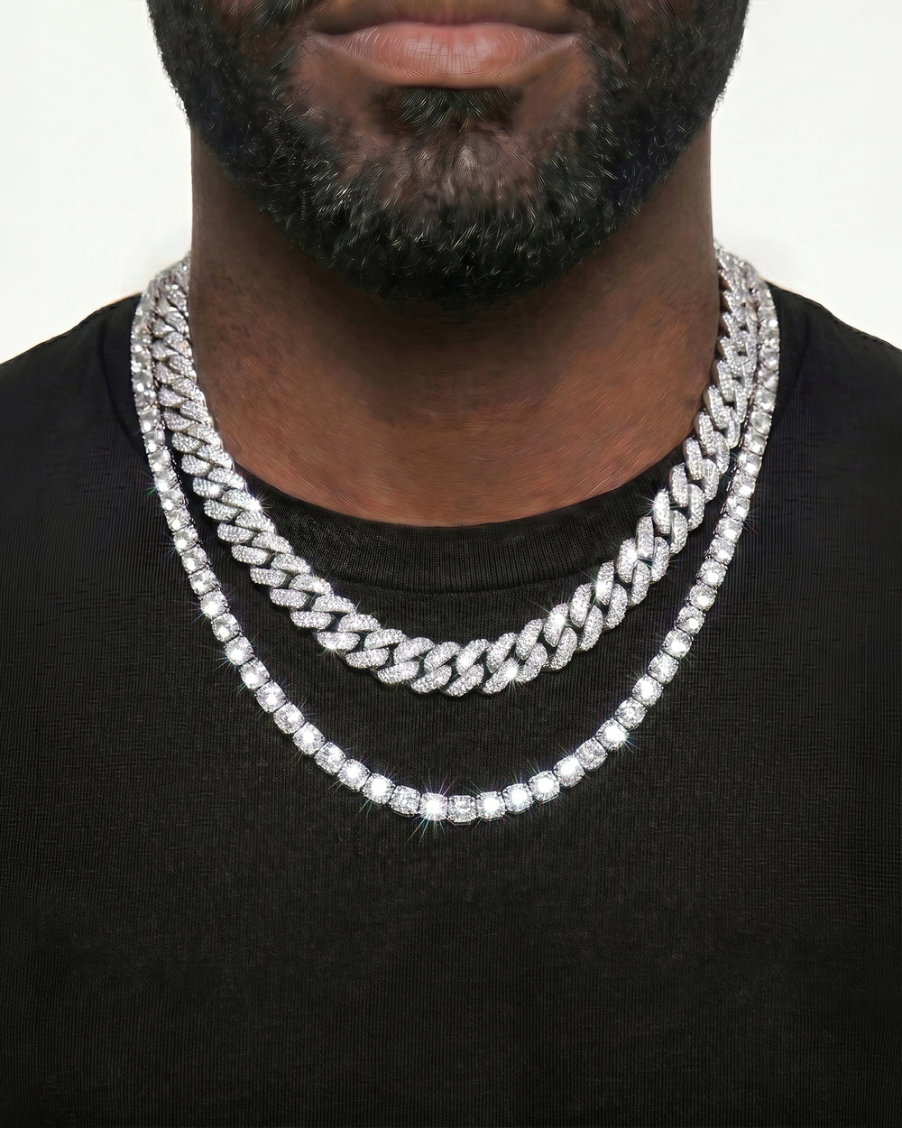 White Gold Cuban Chain Set