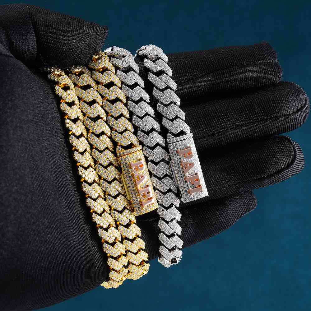 10MM 2 row custom clasp moissanite cuban link chain hand
