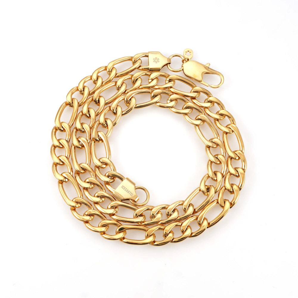 10mm Figaro chain 14k yellow gold icecartel up