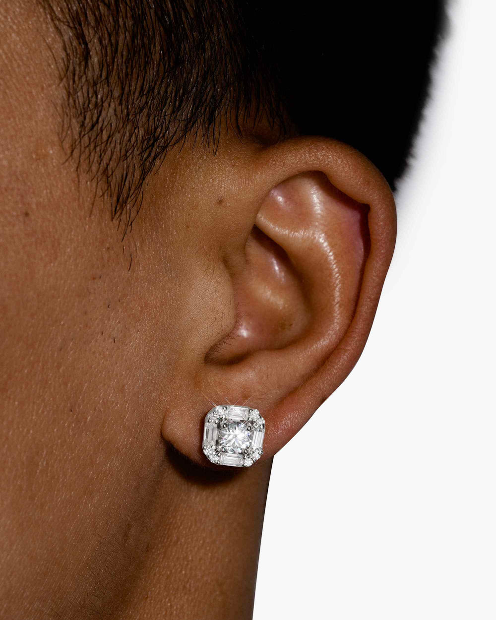 10mm baguette halo moissanite earrings 14k gold icecartel white model