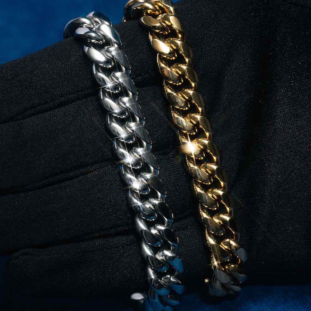 10mm cuban link chain silver white gold hand