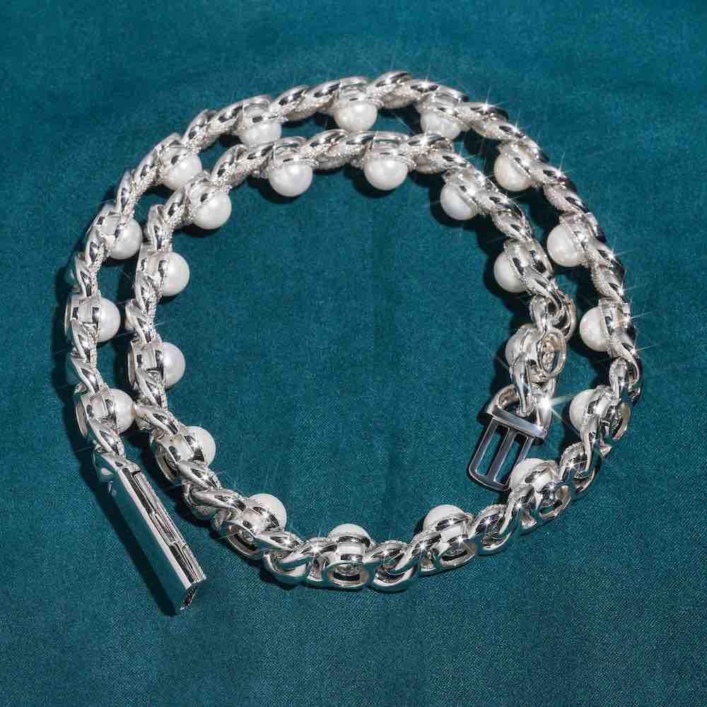 10mm perle glacée diamant chaîne cubaine latérale