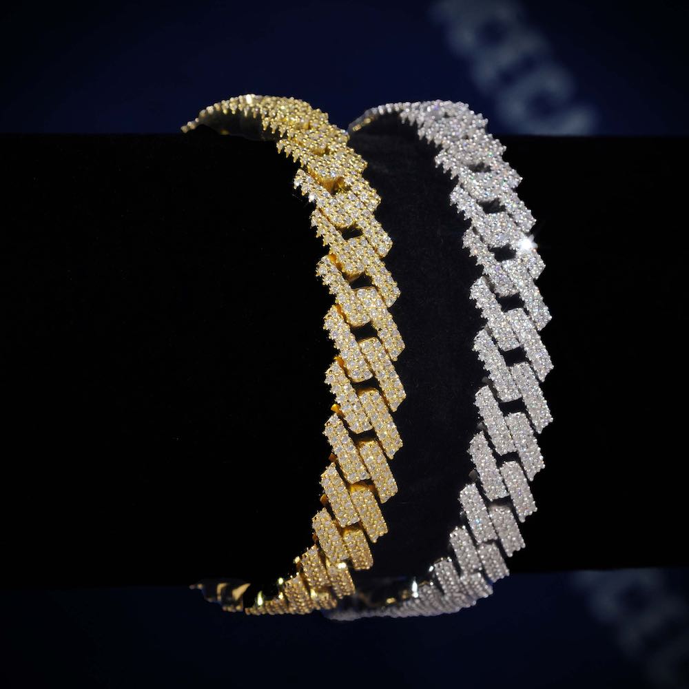 10MM Moissanite Cuban Link Bracelet 14K Gold