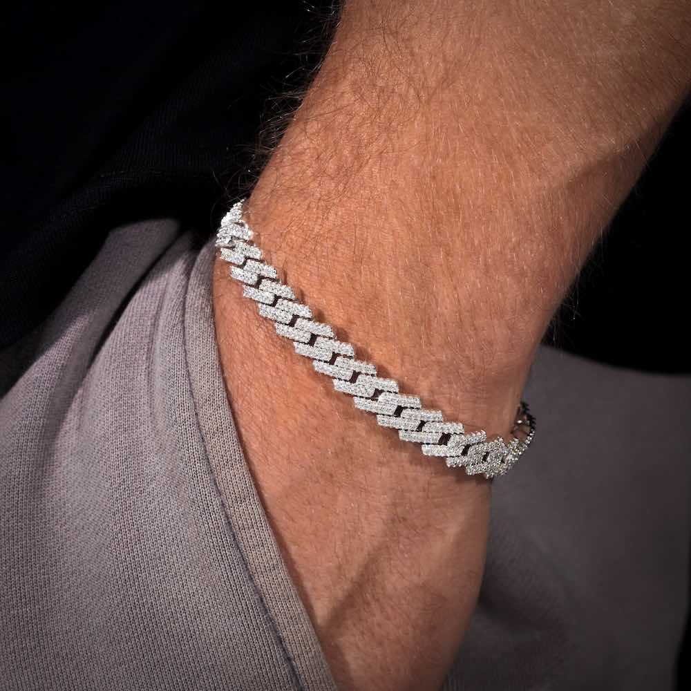 10MM Moissanite Cuban Link Bracelet 14k gold pocket