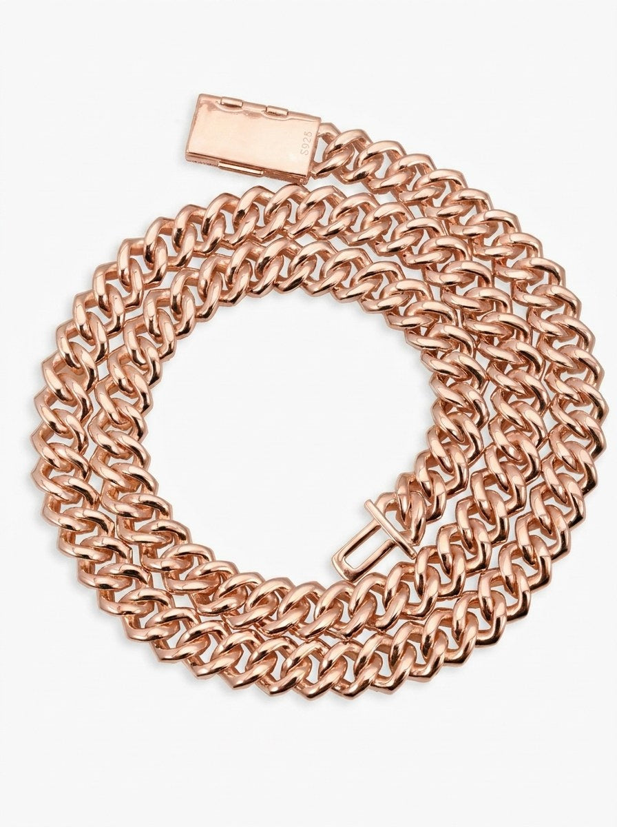 10MM Round Cut Moissanite Cuban Link Chain 14K Gold - Rose Gold (3 Weeks production)
