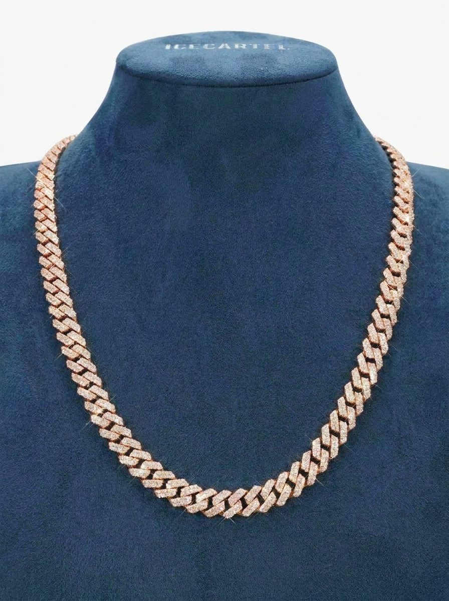 10MM Round Cut Moissanite Cuban Link Chain 14K Gold - Rose Gold (3 Weeks production)