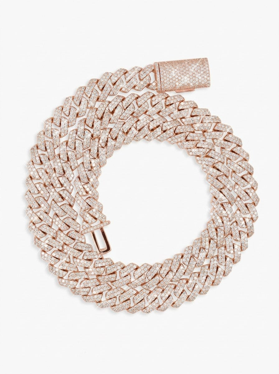 10MM Round Cut Moissanite Cuban Link Chain 14K Gold - Rose Gold (3 Weeks production)