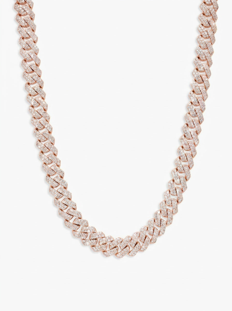 10MM Round Cut Moissanite Cuban Link Chain 14K Gold - Rose Gold (3 Weeks production)