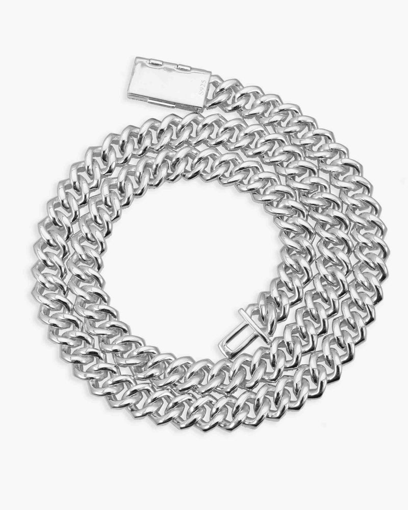 10MM Round Cut Moissanite Cuban Link Chain 14K Gold - White Gold