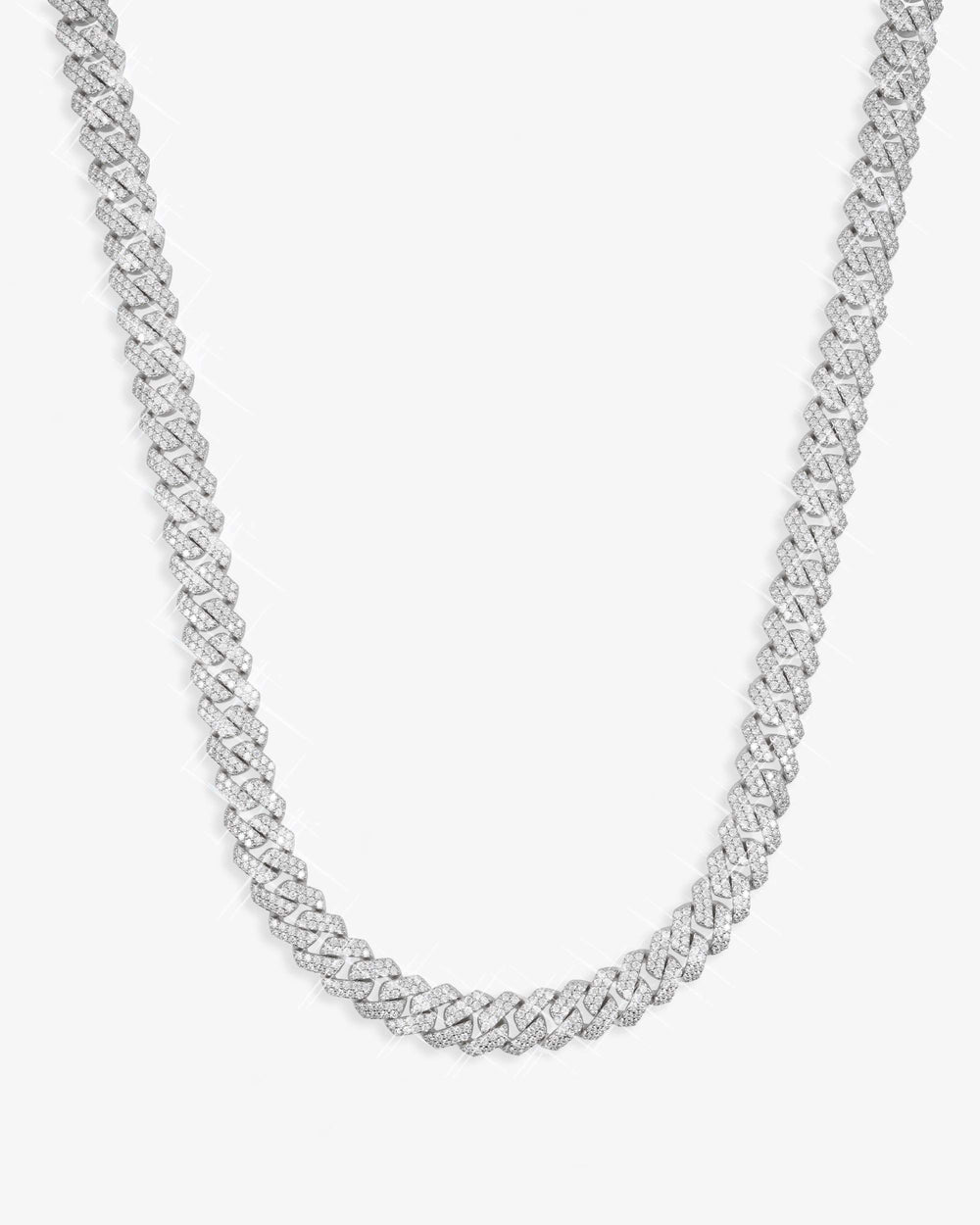 10MM Round Cut Moissanite Cuban Link Chain 14K Gold - White Gold