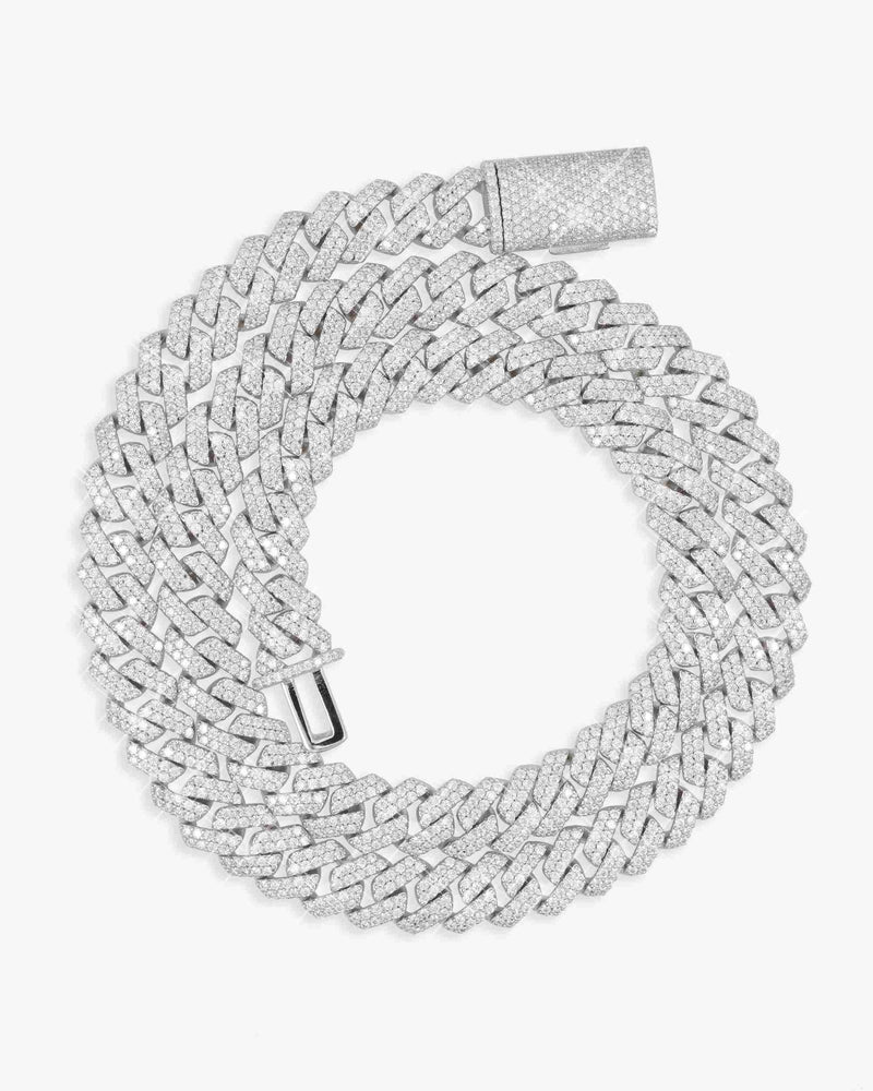 10MM Round Cut Moissanite Cuban Link Chain 14K Gold - White Gold