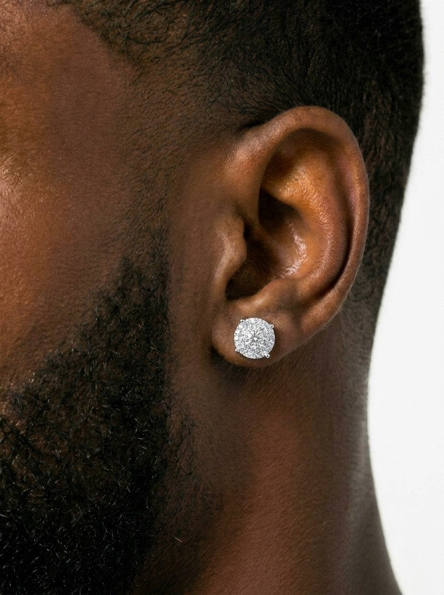 10MM Moissanite Cluster Stud Earrings 14K Gold - White Gold