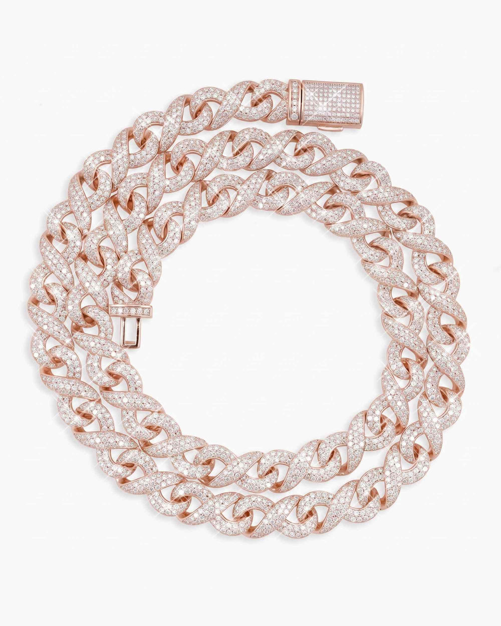 10MM Moissanite Infinity Link Chain 14K Gold - Rose Gold