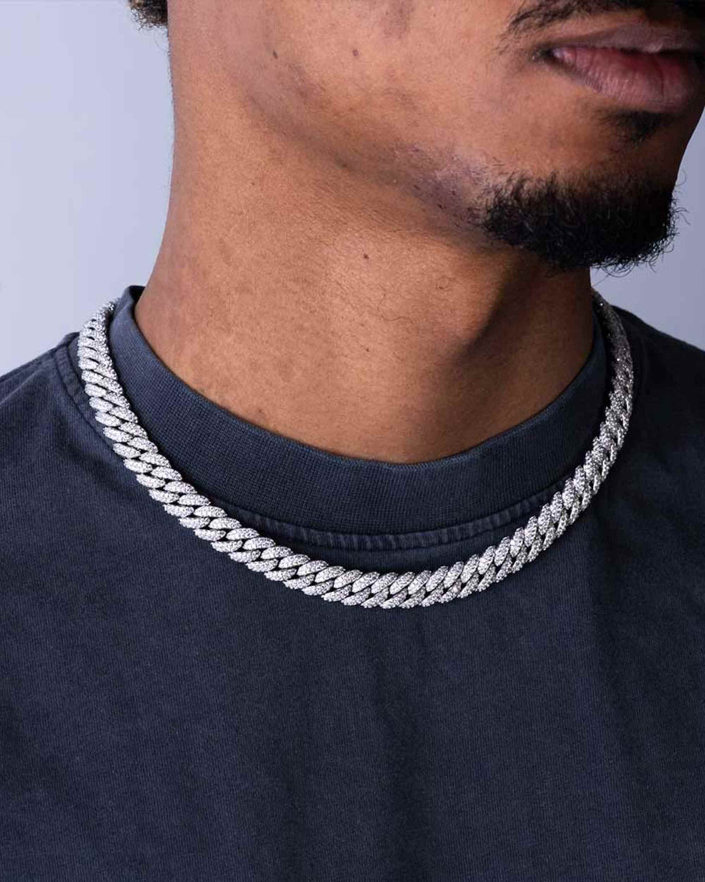 10mm moissanite miami cuban link chain 10k white gold icecartel model shoot