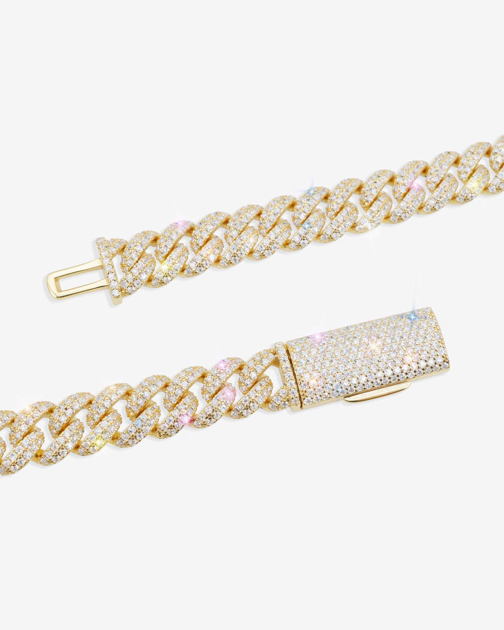 10MM Moissanite Prong Miami Cuban Link Chain 14K Gold - Yellow Gold