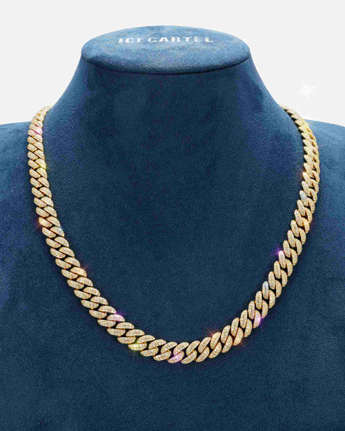 10mm moissanite miami cuban link chain 10k yellow gold icecartel display