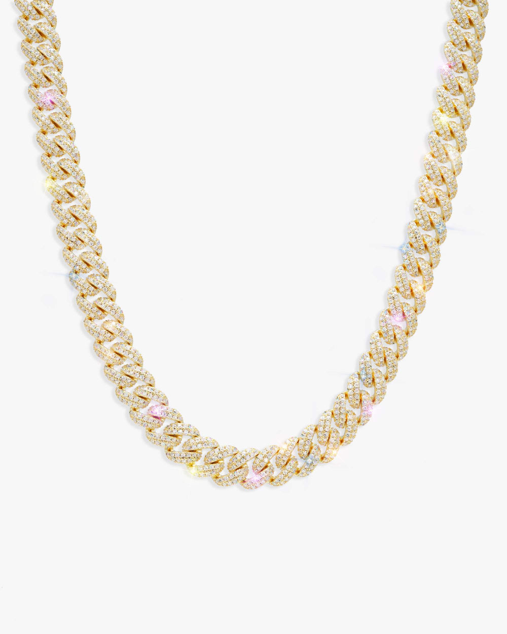 10MM Moissanite Prong Miami Cuban Link Chain 14K Gold - Yellow Gold