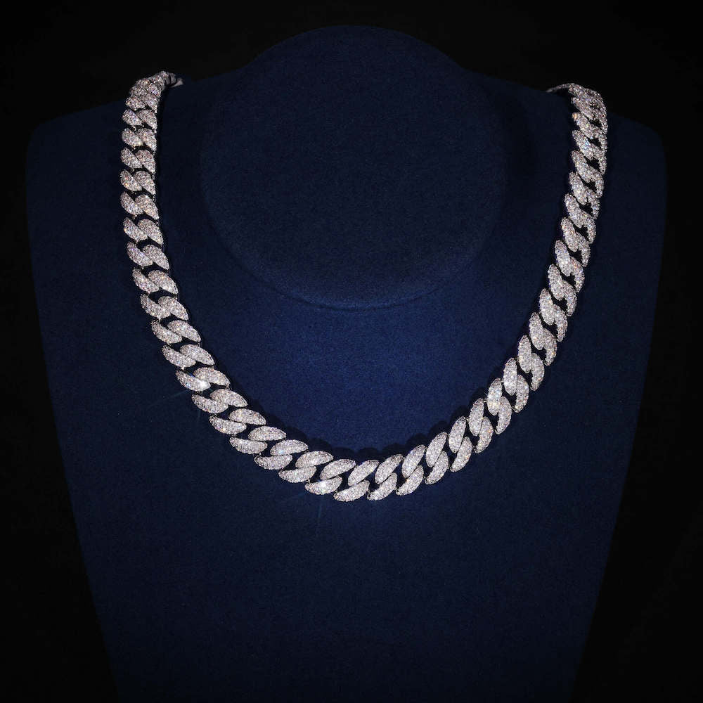 10MM Moissanite Prong Miami Cuban Link Chain 14K Gold