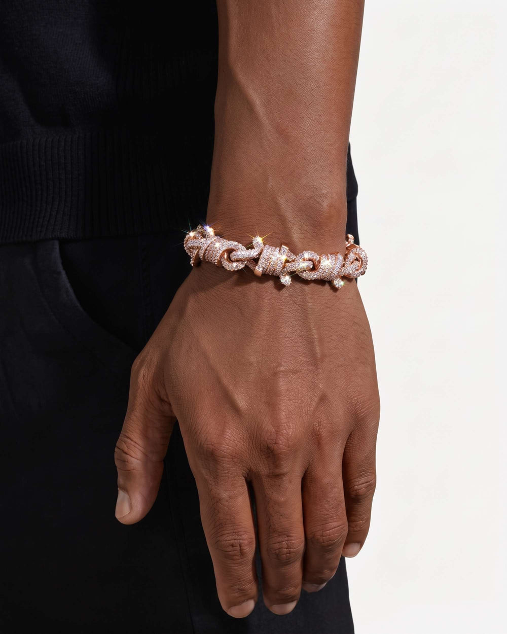 10MM Moissanite Spiked Infinity Link Bracelet 14K Gold - Rose Gold